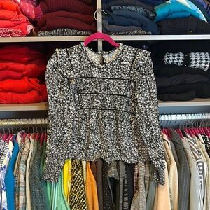 Rails black/white print long elastic cuff sleeve top size S